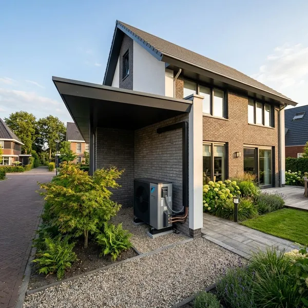 buitenunit warmtepomp in de zon of schaduw